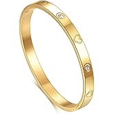 VQYSKO Love Friendship Bracelet Bangle Gold Rose Gold Silver with Cubic Zirconia Stones Stainless Steel Hinged Jewelry with Crystal Oval Bracelet Birthday Present for Her Women Teen Girls