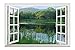 wall26 Peaceful Lake with Green Mountain and Trees Open Window Mural Wall Sticker - 24