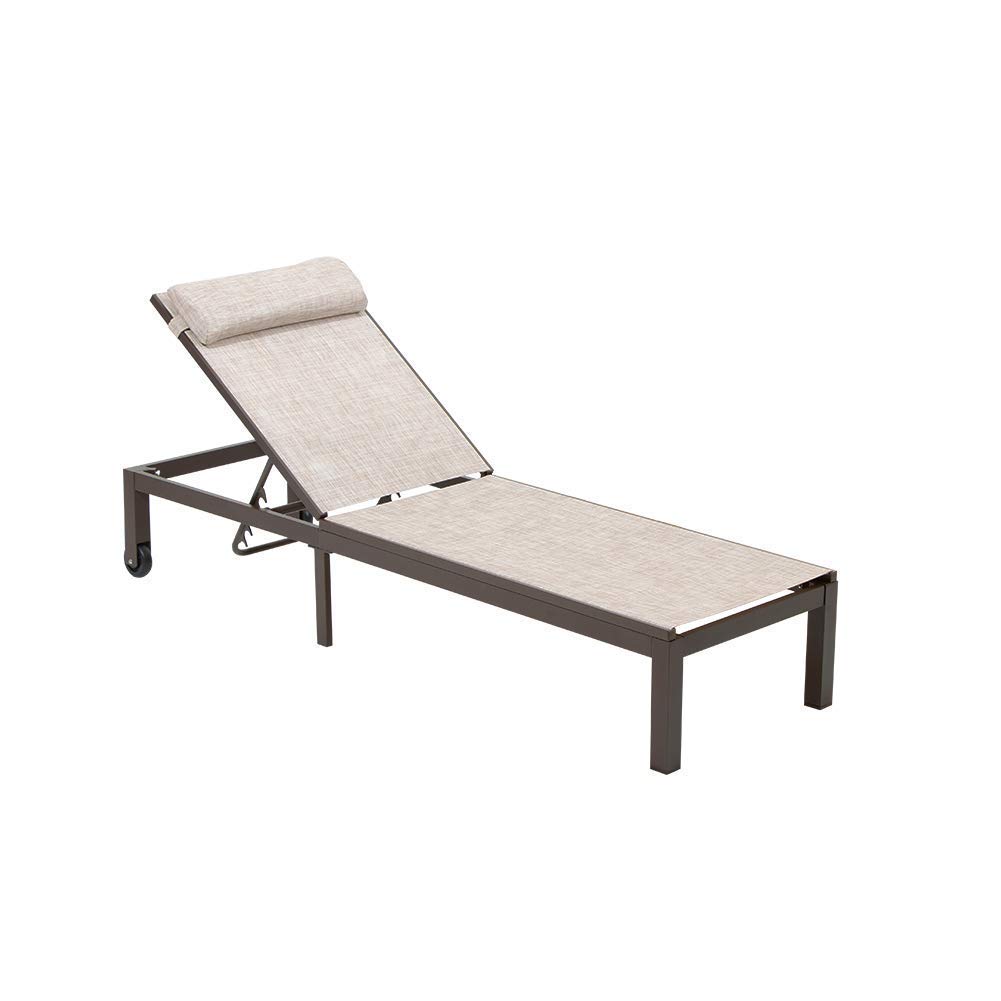 Crestlive Products Outdoor Adjustable Chaise Lounge Chair with Headrest and Wheels Six-Position Multiangle Recliner All Weather for Patio, Beach, Yard, Pool