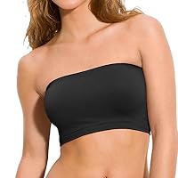 Dealzip Inc Black Fashion Ladies Women Girly Basic Stretch Layer Seamless Comfort Strapless Bandeau Crop Top Bra, Black, Free