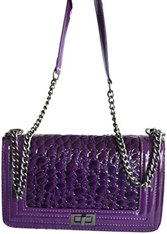 women croc alligator print designer look shoulder satchel purse (purple)