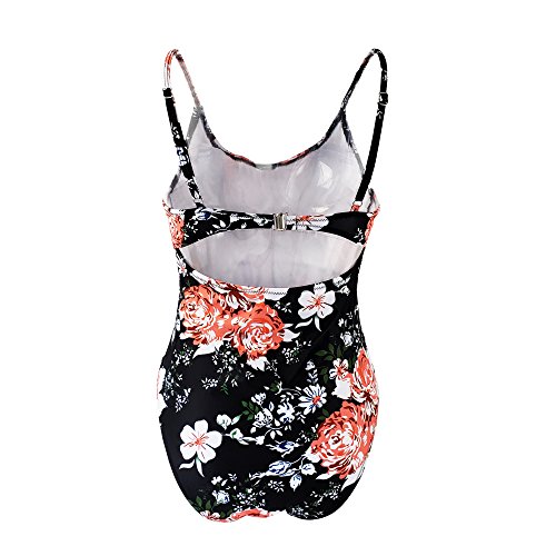 Deer Mum Women One Piece Print Swimsuit Padded Floral Swimwear V-Neck Bathing Suit