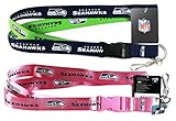 Seattle Seahawks --Two Tone + Pink -- (Set of 2) Lanyard, NFL Official Licensed, footballs Key Chain