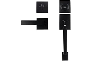 HARDHAWK Front Door Handle Set with Deadbolt Lever Black, Reversible Exterior Door Lock Set Square Adjustable Entrance Handle Set for Right Left Handed Doors Heavy Duty for Home Matte Black
