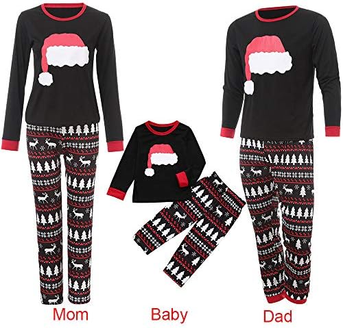 Holiday Family Matching Xmas Pajamas Set - Men Women Mon Dad Boy Girl Kids Sleepwear Christmas Hat Pattern Soft PJ Sets