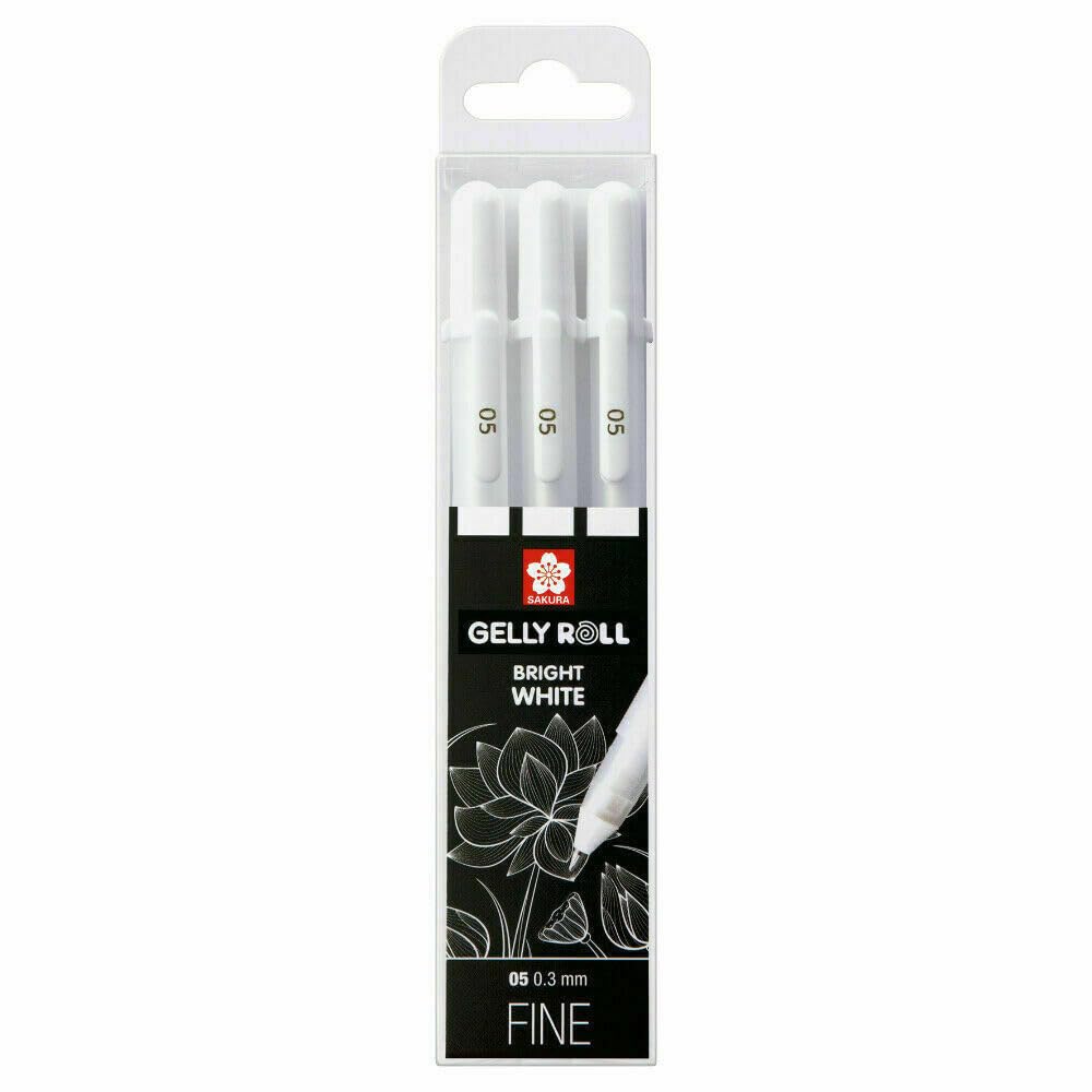 JustArtsCrafts gely roll, white, 3 pens, bright white, in a case, fine size 05