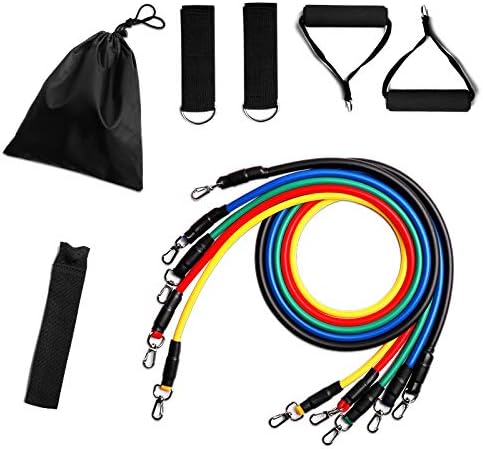 yeuG 11PC Premium Resistance Bands Set,Workout Bands with Door Anchor Handles Ankle Straps Stackable Up to 100 lbs Resistance Home Workouts Yoga Pilates Resistance Bands