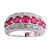 Psiroy 925 Sterling Silver Red Ruby Eternity Band Promise Engagement Filled Ring