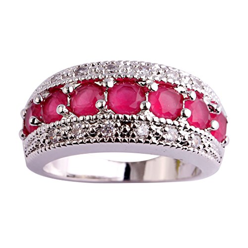 Psiroy 925 Sterling Silver Created Ruby Spinel Filled Half Eternity Band Ring