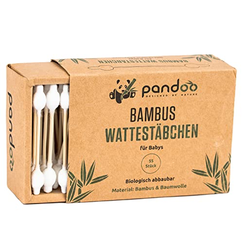 Pandoo 4 bastoncini di cotone per bambini - 100% biodegradabile, vegano e sostenibile - Tamponi di cotone premium compostabili