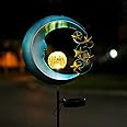 Solar Moon Lights with Crackle Glass & Golden Stars, Waterproof Pathway Stake Lights for Lawn, Patio, Yard (1 Pack, Blue)