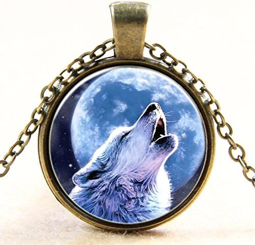 Howling Wolf Necklace Pendant Charm Gemstone Jewelry