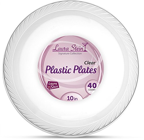 [120 Count - 10 Inch Plates] Laura Stein Premium Heavy Weight Crystal Clear Disposable Plastic Dinner Size Plate, Great For Wedding, Event, Parties, Catering, Buffets, 3 Packs