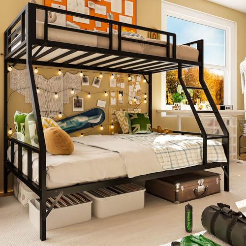 SIMPLE ESPACIO Literas Individuales y Matrimonial, Barandilla, Negro | 142x183x195CM, lamas metal, barandilla 30CM, escalera. Literas matrimonial e individual, litera individual, cama litera.