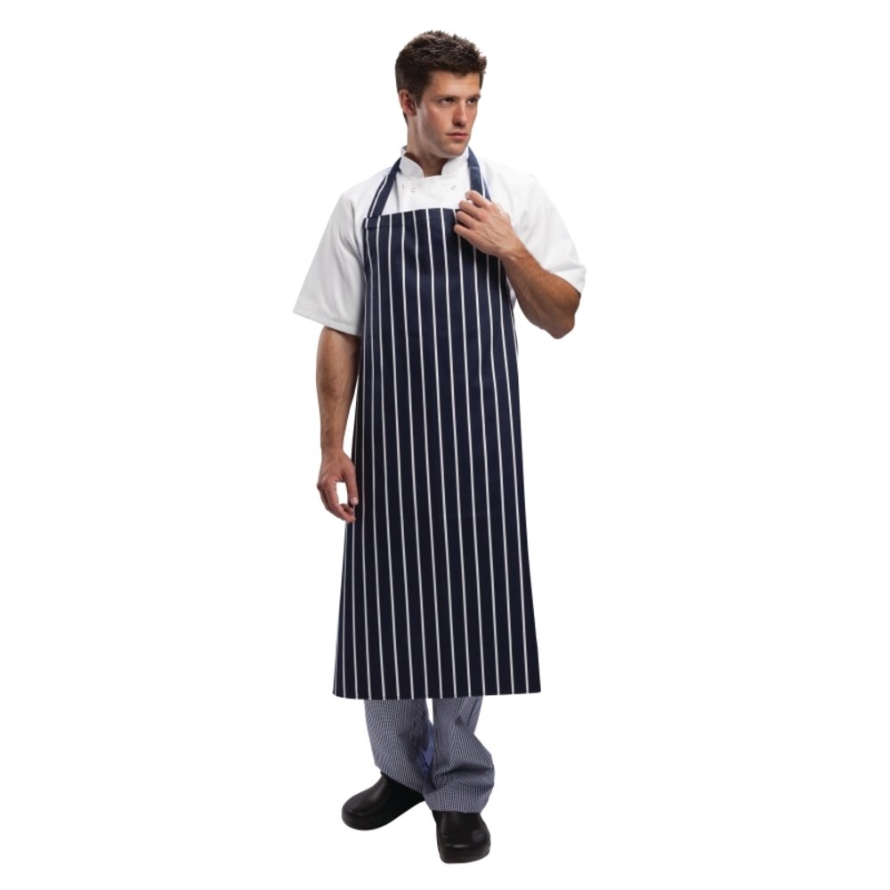 Whites Chefs Clothing A662 Whites Butchers Waist Apron with Navy Stripe, X-Large