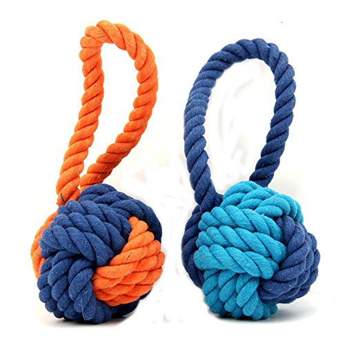XPangle Dog Ball Toy,Dog Interactive Rope Chew Toys Durable Teeth Cleaning Throw and Tug War Plays for Medium to Large Breeds and Puppies (Blue)