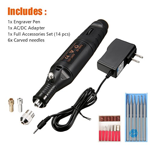 ARTISTORE Electric Engraving Engraver Pen Polish Carving Combo Set Adjustable Rotating Speed Carve Tool With 6X Steel Carving Head + 6X Polishing Head For DIY Olive Core, Buddha Beads, Ivory, Wood