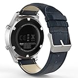 Gear S3 Watch Band, MoKo Premium Soft Genuine Leather Crocodile Pattern Replacement Strap for Samsung Gear S3 Frontier / S3 Classic / Moto 360 2nd Gen 46mm Smart Watch, Dark BLUE (NOT FIT S2 & Fit2)