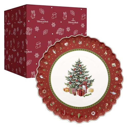 Villeroy & Boch Toy's Delight Runde Kuchenplatte, 33 cm, Premium Porzellan, Rot/Grün