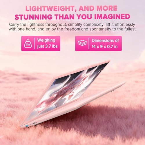 Auusda Lightweight Portable Pink Laptop, Win 11 Pro, 4-Core Processor,15.6" FHD IPS, Backlit Keyboard, Privacy Camera, Fingerprint Reader, USB 3.0, HDMI, for Business Work Study, 8GB RAM 128GB SSD | Backlit Keyboard, Fingerprint Sensor, USB 3.0*2, 6000mAh, Ideal for Student & Business