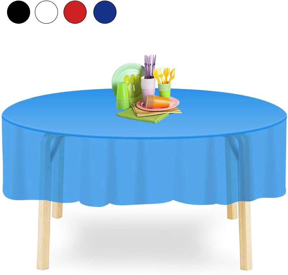 YANGTE 6 Pack Round Disposable Tablecloths Plastic Table Covers 84in X 84in for Tables Indoor or