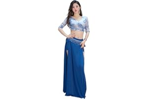 Indian Dancing Performance, Womens Belly Dance Floral Crop Top Bra and Slit Dance Skirt 2 Pack Set, for Party