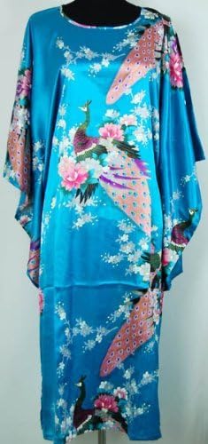 Shanghai Tone Nightgown Kimono Robe Sleepwear Lake Blue One Size by Xborder