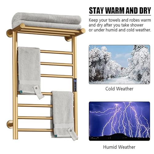 XMGJ 70W 70W Electric Towel Rail Heater Golden Wall Mounted Heated Towel Rail 304 Stainless Steel Towel Warmer for Bathroom, Hardwiring