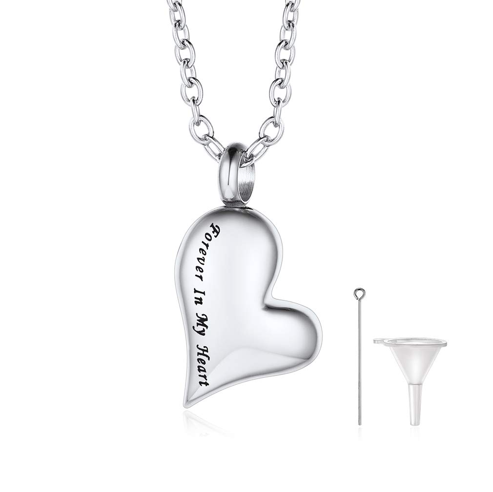 Custom4U Urn Necklaces for Ashes Forever in My Heart Girls Sweet Heart Gift Memorial Jewelry for Women Creamtion Pendant Mum Dad(with Jewellery Gift Box)