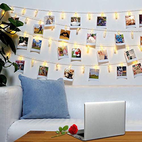 20 LED Photo Clip String Lights,Photo Hanging Clips String, 9.8ft Photo String Lights with Clips, Fairy Lights with Clips for Pictures, 8 Modes Remote Timer for Photos Pictures Christmas Cards