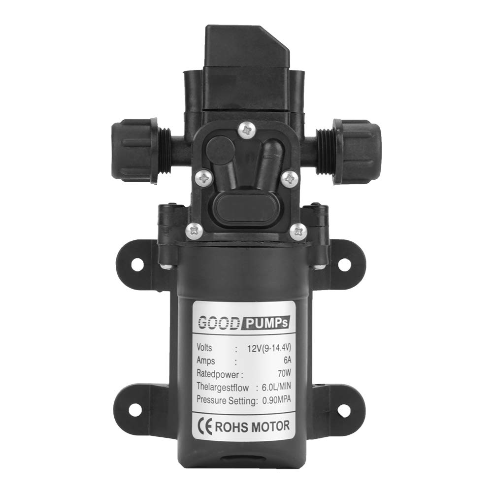 WPKD BLUEIY DC 12V Diaphragm Water Pump,Diaphragm Pump,0.9Mpa,0.1-6L/min,70W High Pressure Self Priming Water Pump,for RV Camping Shower Garden Washing Car(640g)