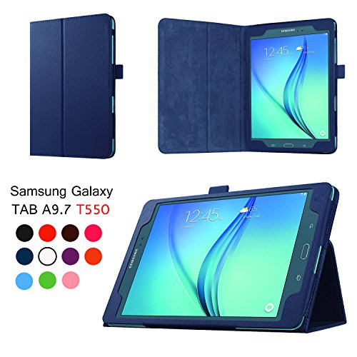 Asng Samsung Galaxy Tab A 9.7 Folio Case - Slim Fit Premium Vegan Leather Cover for Samsung Tab A 9.7-Inch Tablet SM-T550, SM-P550 (with Auto Sleep/Wake Feature) (Drak blue)