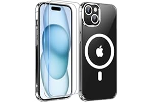 MOZOTER Magnetic for iPhone 15 Case,[Compatible with Magsafe][Anti Yellowing][Glass Screen Protector] Slim Thin Shockproof Case for iPhone 15,6.1 inch-Clear