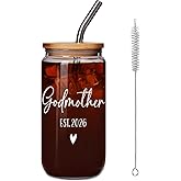 FALJIOK Est 2026 Pregnancy Announcement Gifts for Godmom Godparents 16 Oz Coffee Cup, Godmother Proposal Gifts, Will You Be My Godmother Glass Cup from Godchild, Birthday Glass Cup Gift for Godmom