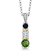 Gem Stone King 925 Silver and 10K Yellow Gold Round Green Tourmaline White Lab Grown Diamond and Black Onyx Pendant Necklace For Women (0.52 Cttw, Gemstone October Birthstone, with 18 Inch Chain)