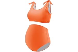 GINKANA Maternity Bikini Set Two Piece Pregnancy Swimsuit Tie Shoulder Straps High Waist Swimwear Pregnancy Bathing Suits