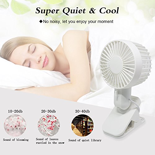 HOMCA Mini USB Clip Fan, Double-blade Design 2-Speed Personal Table Fan USB Powered by NetBook, MacBook, Power Bank and PC, 360 Degree Rotate Portable Fan Perfect for Stroller Home Office (White) - Thumbnail 4