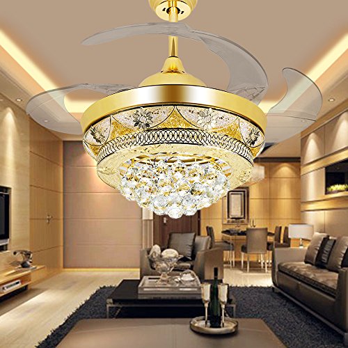 Colorled Modern Crystal Gold Ceiling Fan Light Kit For Living Room
