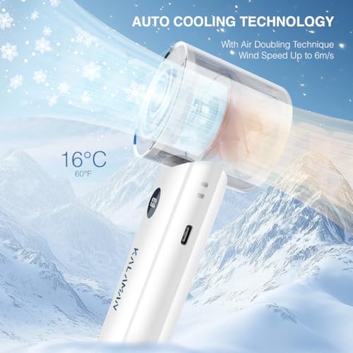 KALAMAN Handheld Portable Fan with Ice Cooler, 5000mAh Rechargeable Personal Fan,[15H Cooling Time] Mini Y Powerful [12000+ RPM] Small Pocket Fans for Travel/Outdoor/Office Quiet Neck Fan (White)