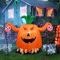Dreamone 4 Foot Halloween Inflatable Pumpkin with Skull for Halloween Indoor Outdoor Yard Garden Party Decorations