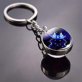 Glowing 12 Constellation Keychain, Double Side Cabochon Glass Ball Keychain, Luminous Double Side Glass Ball Keychain