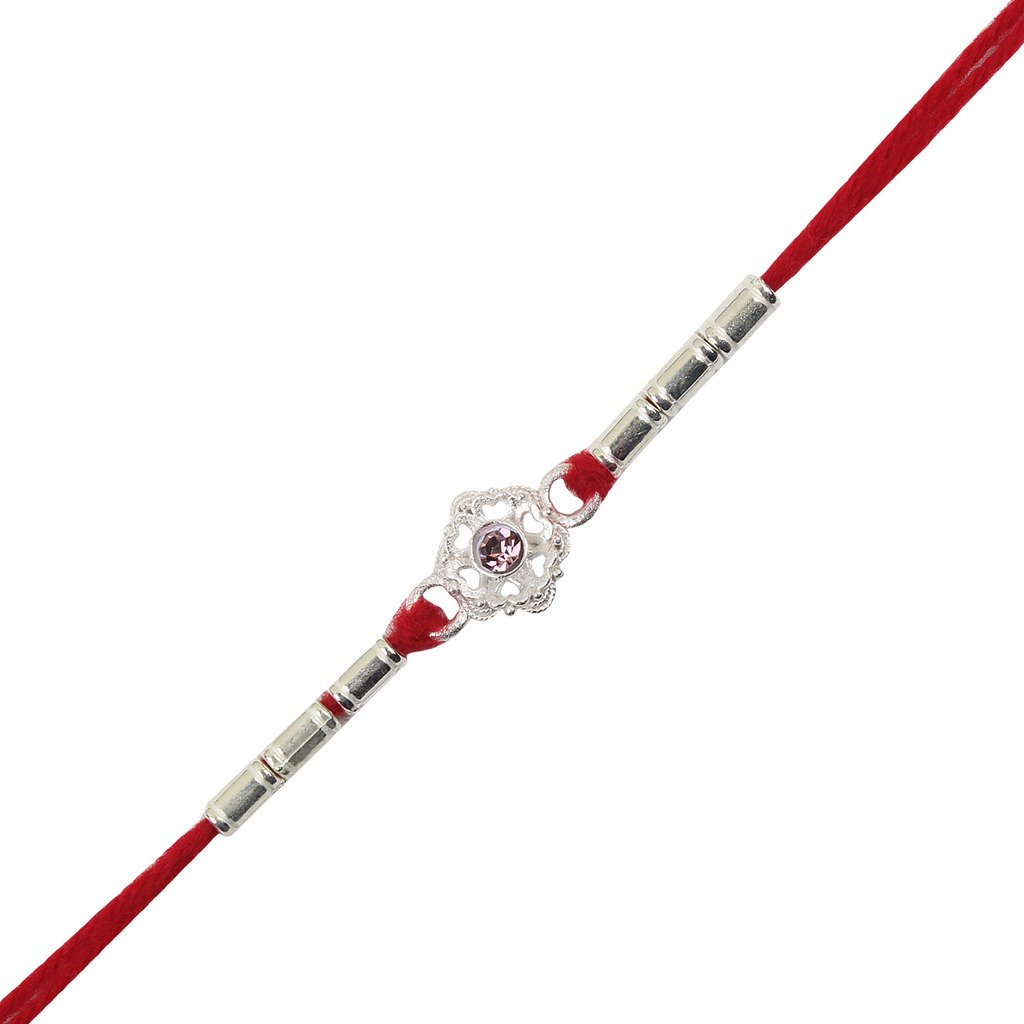 jewel fuel silver designer rakhi with velvet gift box