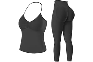 Seamless Workout Sets for Women 2 Piece Longline Halter Backless Crop Top Hidden Scrunch Leggings Yoga Outfits Gym Tracksuit