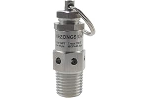 HEZONGSION 1/4" NPT Male Mini Adjustable Pressure Relief Safety Valve with Lock,15psi Set Pressure,0-30psi Pressure Range,SS304 Stainless Steel