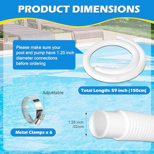 3 Pcs 1.25" Pool Hose, 59" Long Accessory Pool Pump Replacement Hoses, photo 9