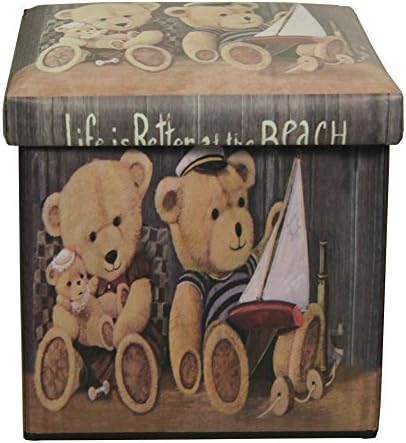 YCJUJU Folding Storage Ottoman Cube Foot Stool Seat Footrest Foldable Storage Box -11.8 By 11.8 By 11.8-Inch (Teddy bear)