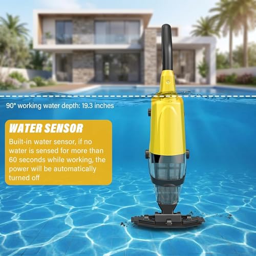 Hushlight Cordless Pool Vacuum Cleaner, Handheld Rechargeable Above Ground Pool Vacuum Cleaner, 20 gallons/min Powerful Suction for Debris Cleaning（Light Yellow）