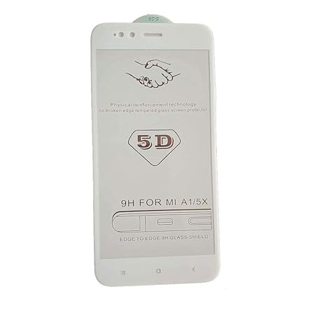 TPC - Gehärtetes Glasschutzfolie für Xiaomi Mi A1, Full 5D Full Glue Screen - Weiß