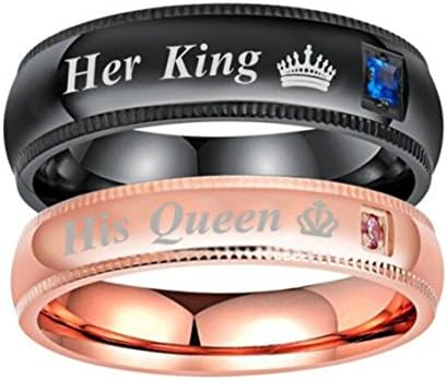 LaFatina 2Pcs His Queen Her King Wedding Band Ring Set, Stainless Steel Couples Valentine Love Gift Anniversary Engagement Ring, Christmas Wedding King Queen Crown Ring For Men Women