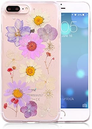 Corridscentflavor iPhone 7 Plus Case Clear Design Real Dried Pressed Flower iPhone Case Handmade Soft Case Transparent Cover for iPhone 7 Plus (C)